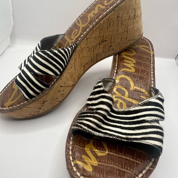 Sam Edelman Reid calf hair zebra print slide wedge sandals Size 8 - Picture 3 of 7